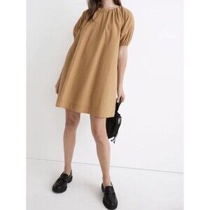 Madewell  Women’s Crinkle Poplin Puff-Sleeve Mini Dress Cotton  mustard  Medium